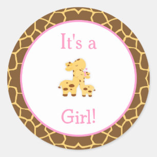 It's a Girl Giraffe Baby Shower Classic Round Sticker
