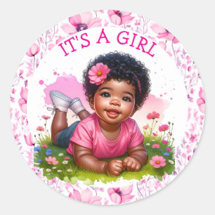 It's a Girl    Girl's Floral Baby Shower  Classic Round Sticker
