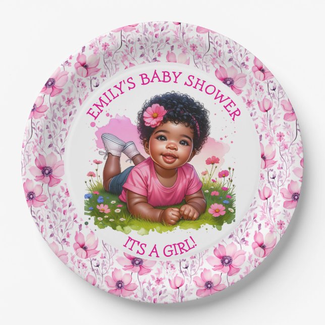 It's a Girl |  Girl's Floral Baby Shower  Paper Plate (Front)