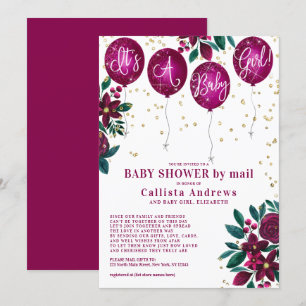 It's a Girl Glitter Balloons Floral Baby Shower Invitation