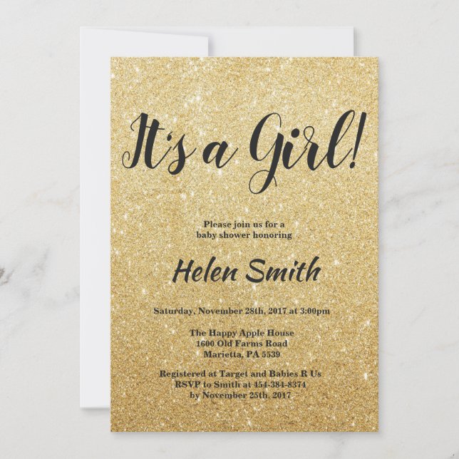 It's A Girl Gold Glitter Baby Shower Invitation (Front)