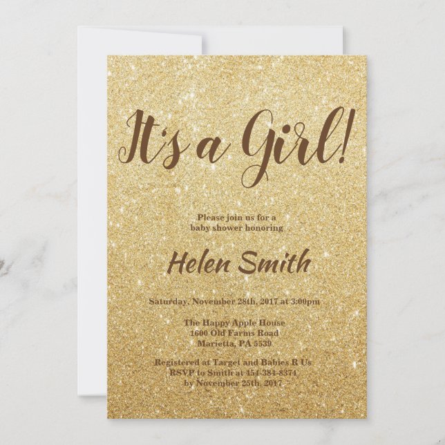 It's A Girl Gold Glitter Baby Shower Invitation (Front)