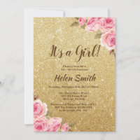 It's A Girl Gold Glitter Floral Baby Shower