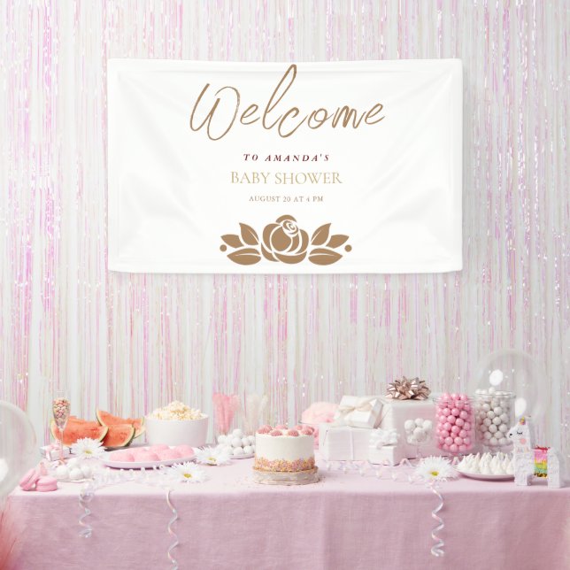 Its A Girl Gold White Floral Baby Shower Banner (Party)