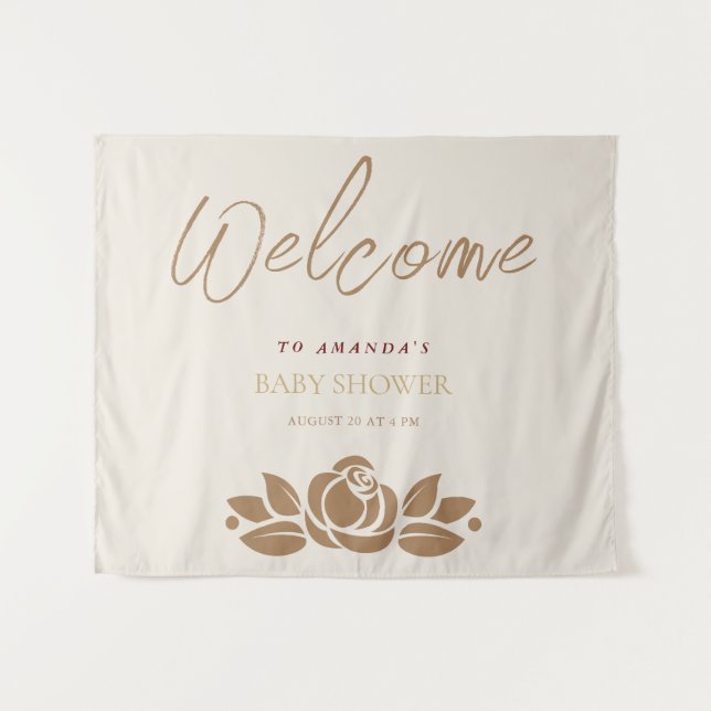 Its A Girl Gold White Floral Baby Shower Tapestry (Front (Horizontal))