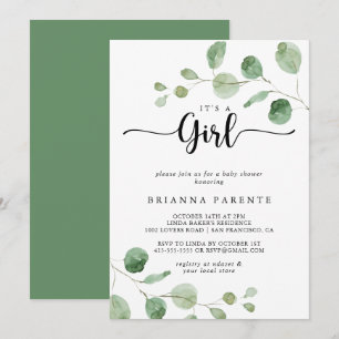 It's A Girl Green Delight Eucalyptus Baby Shower Invitation