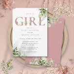 Its A Girl Greenery Dusty Rose Letter Baby Shower Invitation<br><div class="desc">It's a girl baby shower invitation featuring elegant dusty rose pink typography and pretty botanical greenery foliage. Designed by Thisisnotme©</div>