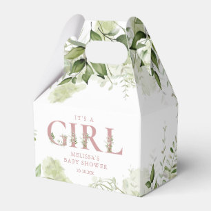 Its A Girl Greenery Dusty Rose Pink Baby Shower Favour Box