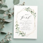 It's a Girl Greenery Gold Geometric Baby Shower Invitation<br><div class="desc">Modern greenery it's a Girl baby shower invitation featured rustic watercolor botanical foliage greenery and faux gold foil leaves and geometric frame,  simple and elegant. 
See all the matching pieces in collection</div>