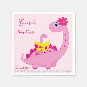 It's a girl hatching soon dinosaur mom baby shower napkin