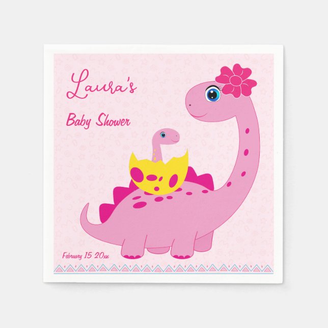 It's a girl hatching soon dinosaur mum baby shower napkin (Front)