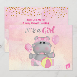 It's a Girl Hippo Baby Shower Invitation