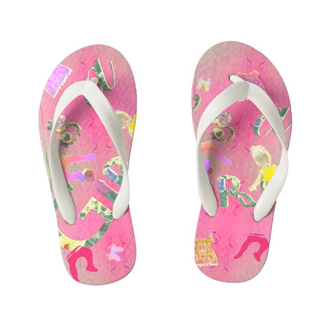 "It's a Girl" Illustration on Pink Kid's Flip Flops (Footbed)