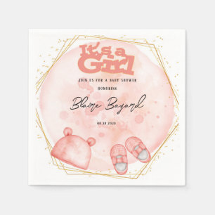 It's A Girl in Pink Coral And Gold Baby Shower Napkin