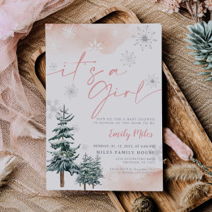 It's a girl invitation, Winter baby shower Invitation