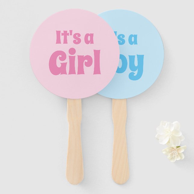 It's a Girl, It's a Boy baby shower gender reveal  Hand Fan (Front and Back)