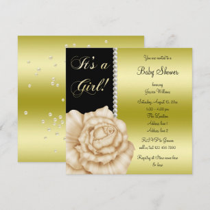 "It's A Girl" Ivory Rose & Pearls Baby Shower Invitation