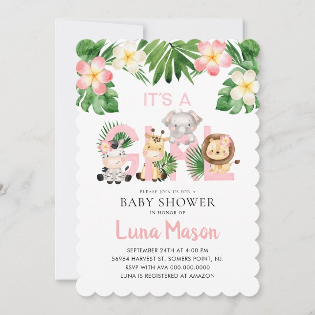 It's a Girl Jungle Baby Shower Invitation (Front)