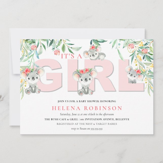 it's A Girl Koala Babies Baby Shower Invitations (Front)