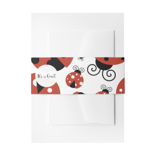It's a Girl - Ladybugs, Ladybirds - Red Black Invitation Belly Band