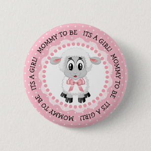 Its a Girl Lamb Mum to Be Baby Shower Button