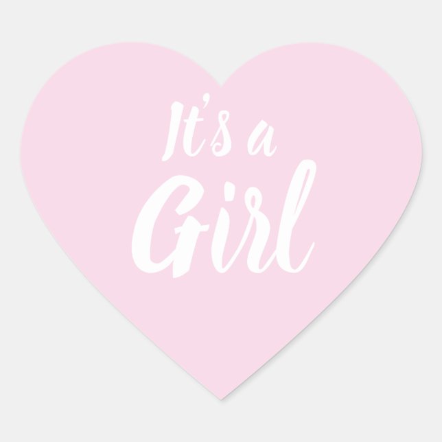 It's a Girl, light pink baby shower, gender reveal Heart Sticker (Front)