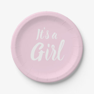It's a Girl, light pink baby shower gender reveal Paper Plate