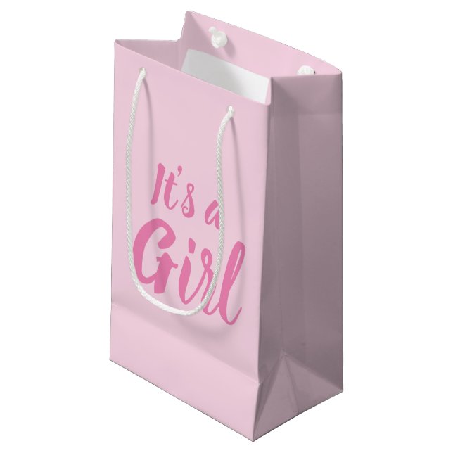 It's a Girl, light pink baby shower, gender reveal Small Gift Bag (Front Angled)