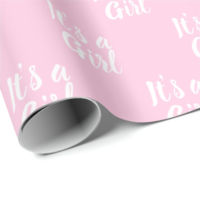 It's a Girl, light pink white baby shower gift Wrapping Paper (Roll Corner)