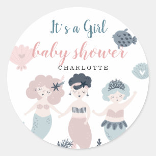 Its a Girl, Little mermaid, Baby shower Classic Ro Round Sticker