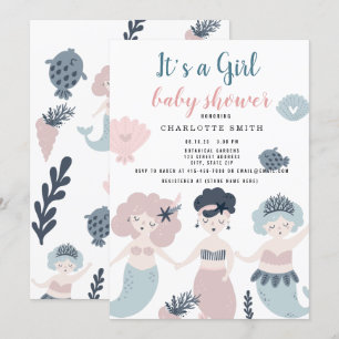 Its a Girl Little mermaid Baby shower Invitation
