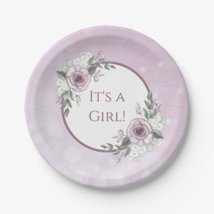 It's a Girl, Mauve Roses Baby Shower  Paper Plate
