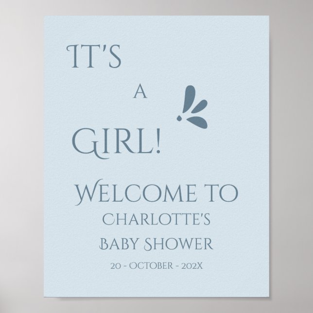It's A Girl! Minimalism Pastel Blue Baby Shower Poster (Front)