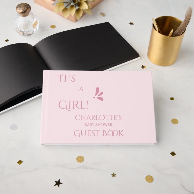 It's A Girl! Minimalism Pastel Pink Baby Shower Guest Book (Front Open)