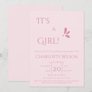 It's A Girl! Minimalism Pastel Pink Baby Shower Invitation