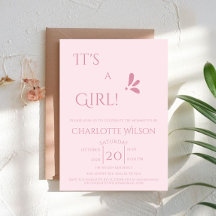 It's A Girl! Minimalism Pastel Pink Baby Shower