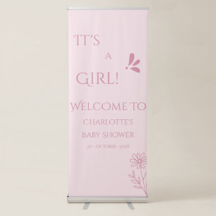 It's A Girl! Minimalism Pastel Pink Baby Shower Retractable Banner
