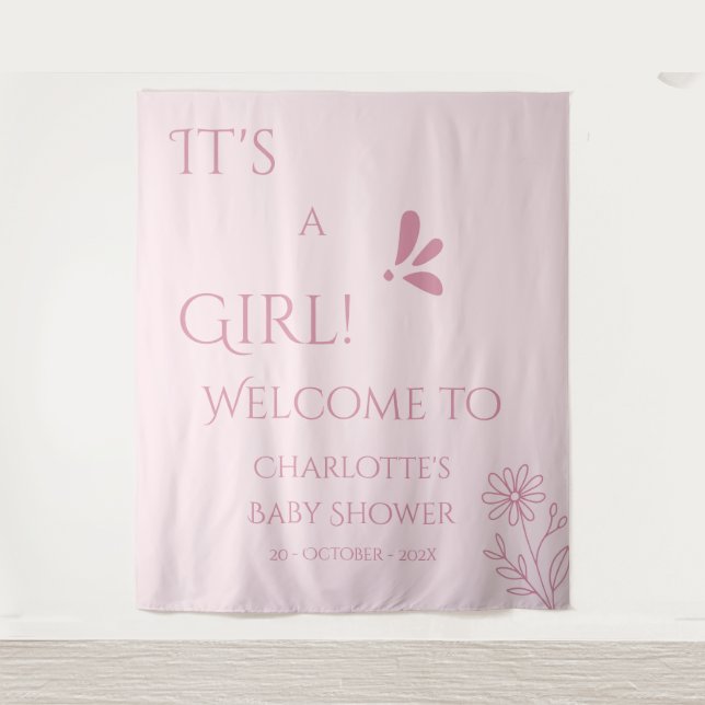 It's A Girl! Minimalism Pastel Pink Baby Shower Tapestry (Front)