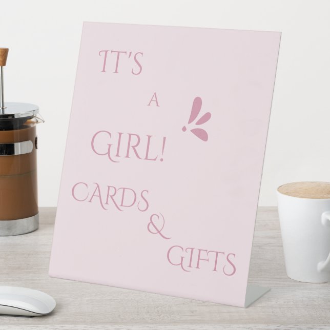 It's A Girl! Minimalism Pastel Pink Cards & Gifts Pedestal Sign (In SItu)