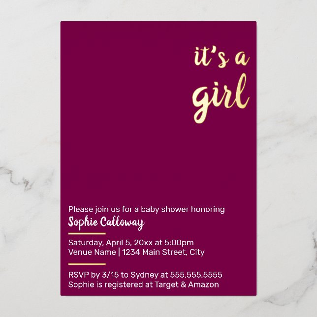 It's a Girl Minimalist Baby Shower (Front)