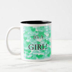 It's A Girl! Minty Hearts Two-Tone Coffee Mug
