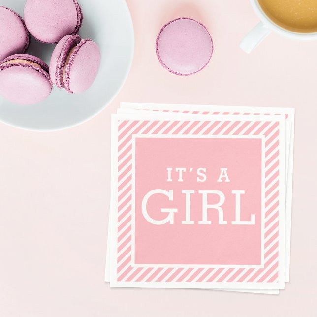 Its a Girl Modern Blush Pink Stripes Baby Shower Napkin (Creator Uploaded)