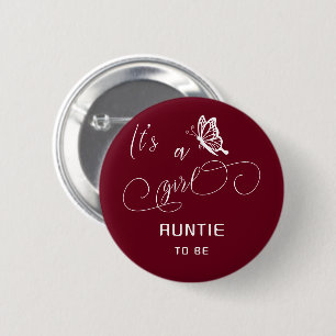 It's A Girl Modern Minimal Butterfly Auntie-to-be 6 Cm Round Badge