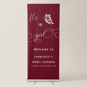 It's A Girl Modern Minimal Butterfly Baby Shower Retractable Banner