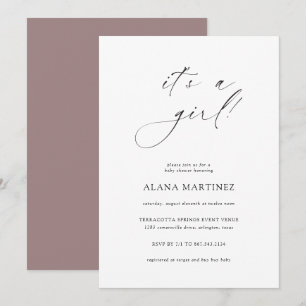 It's a Girl   Modern Minimal Calligraphy Invitation