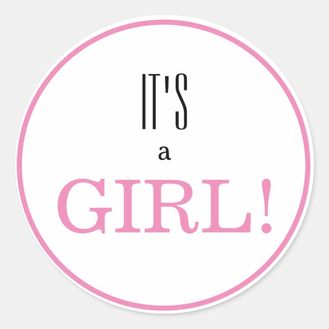 It's a Girl! Modern Pink Baby Gender Reveal   Classic Round Sticker (Front)