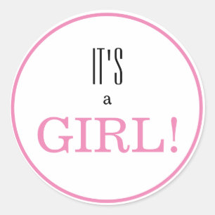 It's a Girl! Modern Pink Baby Gender Reveal Classic Round Sticker