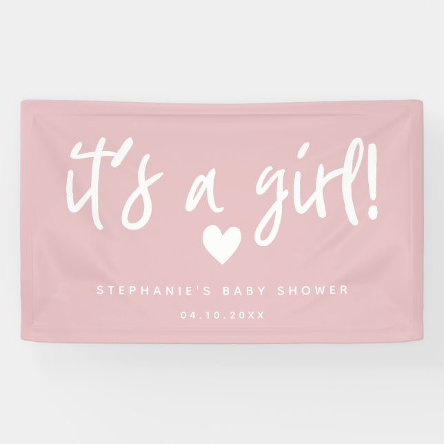 it's a girl Modern Pink Baby Shower Banner (Horizontal)