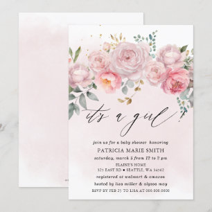 Its a girl Modern Pink Blush Floral Baby Shower Invitation