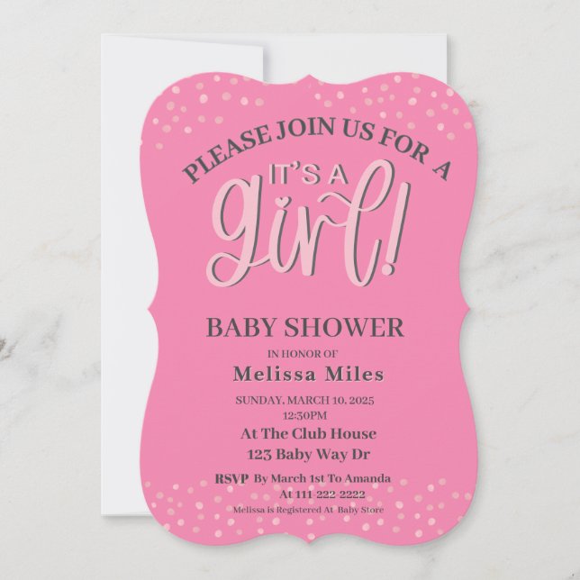 It's a Girl Modern Pink  Bow Girl Baby shower  Invitation (Front)